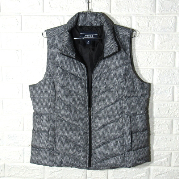 Lands' End Vest Jacket Down Womens M Chevron Sleeveless Pockets Full Zip - Picture 1 of 7